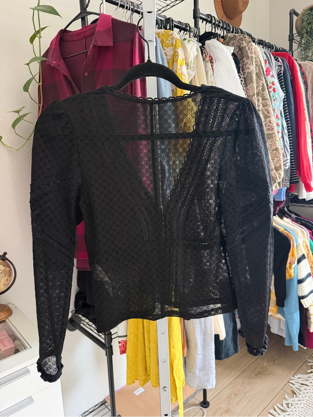 Free People Kika Lace Button Up Top Size Medium Black - Picture 4 of 7
